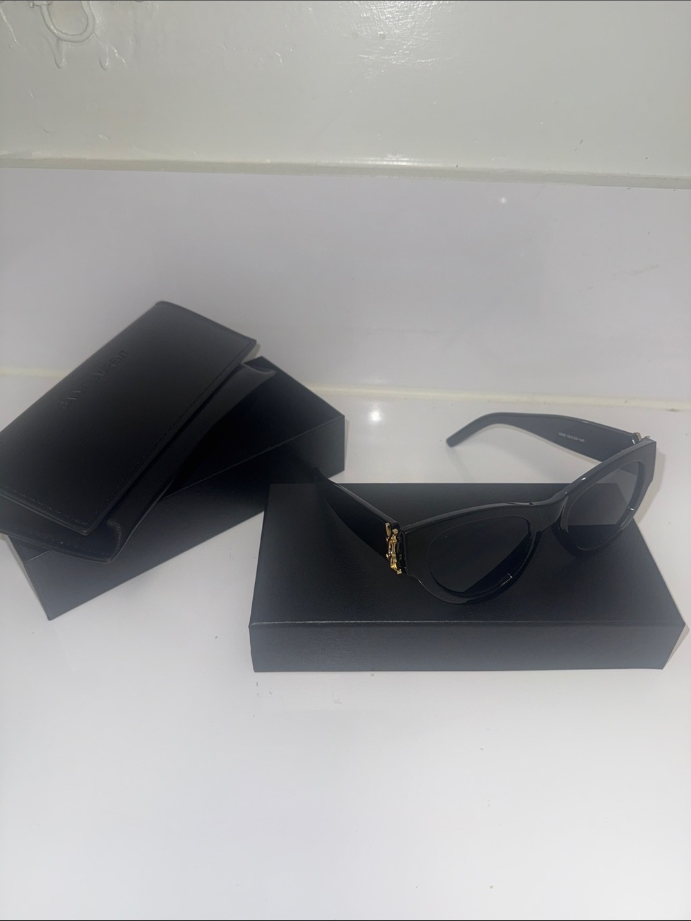 Black Cat-Eye Sunglasses with Gold Temple Accent - Picture 1 of 4